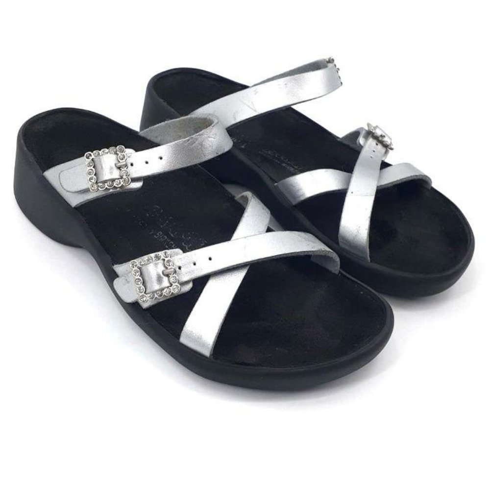 Birkenstocks Tatami Silver & Black Slip On Sandals